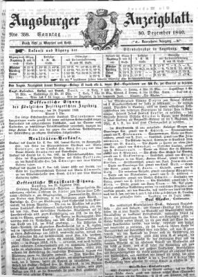 Augsburger Anzeigeblatt Sonntag 30. Dezember 1860