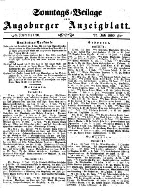 Augsburger Anzeigeblatt Sonntag 22. Juli 1860