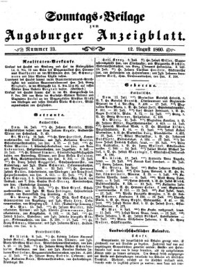 Augsburger Anzeigeblatt Sonntag 12. August 1860