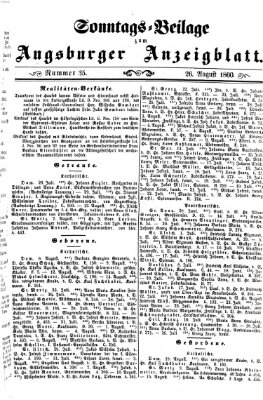 Augsburger Anzeigeblatt Sonntag 26. August 1860