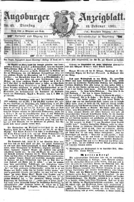 Augsburger Anzeigeblatt Dienstag 12. Februar 1861