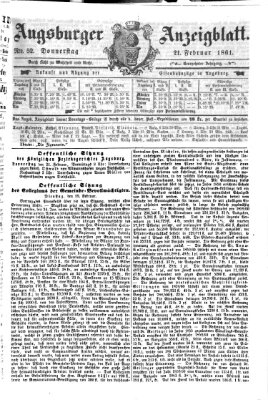 Augsburger Anzeigeblatt Donnerstag 21. Februar 1861