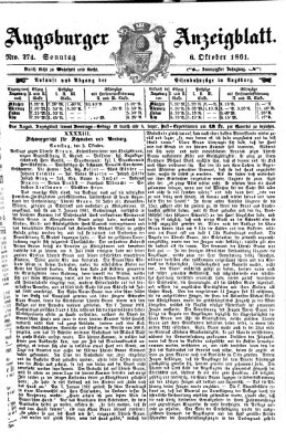 Augsburger Anzeigeblatt Sonntag 6. Oktober 1861