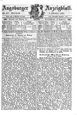 Augsburger Anzeigeblatt Mittwoch 9. Oktober 1861