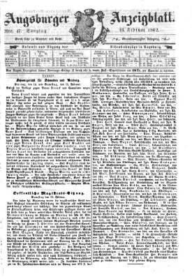 Augsburger Anzeigeblatt Sonntag 16. Februar 1862