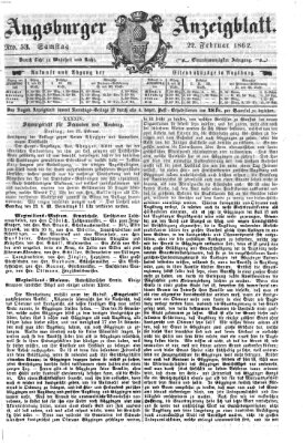 Augsburger Anzeigeblatt Samstag 22. Februar 1862