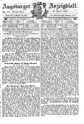 Augsburger Anzeigeblatt Donnerstag 24. April 1862