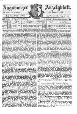 Augsburger Anzeigeblatt Mittwoch 13. August 1862