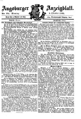 Augsburger Anzeigeblatt Montag 6. Oktober 1862