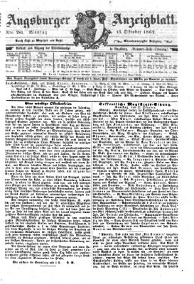 Augsburger Anzeigeblatt Montag 13. Oktober 1862