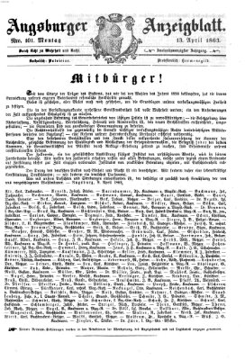 Augsburger Anzeigeblatt Montag 13. April 1863