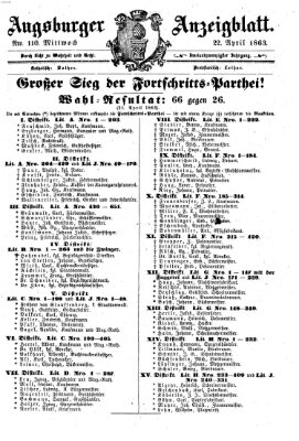 Augsburger Anzeigeblatt Mittwoch 22. April 1863