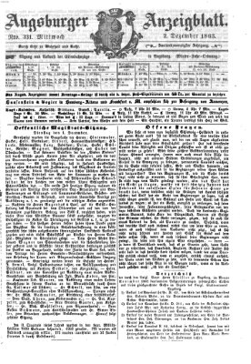 Augsburger Anzeigeblatt Mittwoch 2. Dezember 1863