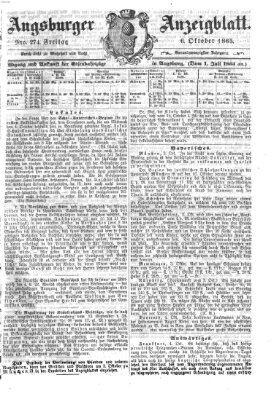 Augsburger Anzeigeblatt Freitag 6. Oktober 1865