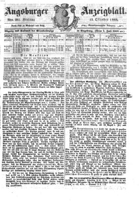 Augsburger Anzeigeblatt Freitag 13. Oktober 1865