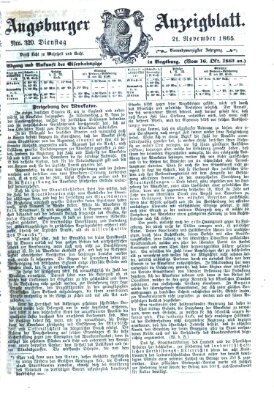 Augsburger Anzeigeblatt Dienstag 21. November 1865