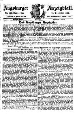 Augsburger Anzeigeblatt Donnerstag 21. Dezember 1865