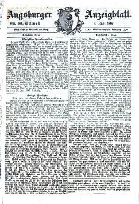 Augsburger Anzeigeblatt Mittwoch 4. Juli 1866