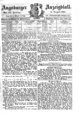 Augsburger Anzeigeblatt Freitag 21. August 1868