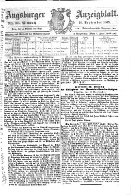 Augsburger Anzeigeblatt Mittwoch 16. September 1868