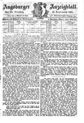 Augsburger Anzeigeblatt Dienstag 22. September 1868