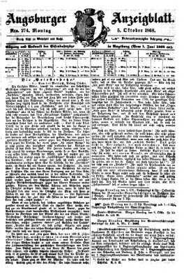 Augsburger Anzeigeblatt Montag 5. Oktober 1868