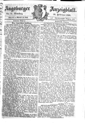 Augsburger Anzeigeblatt Samstag 20. Februar 1869