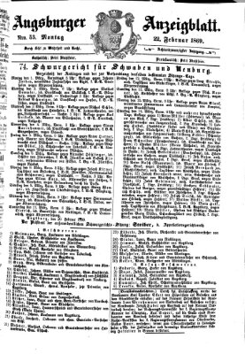 Augsburger Anzeigeblatt Montag 22. Februar 1869