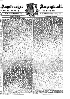 Augsburger Anzeigeblatt Mittwoch 14. April 1869