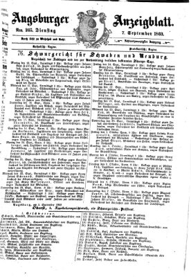 Augsburger Anzeigeblatt Dienstag 7. September 1869