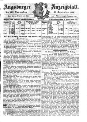 Augsburger Anzeigeblatt Donnerstag 30. September 1869