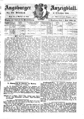 Augsburger Anzeigeblatt Mittwoch 6. Oktober 1869