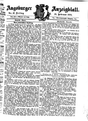 Augsburger Anzeigeblatt Freitag 18. Februar 1870