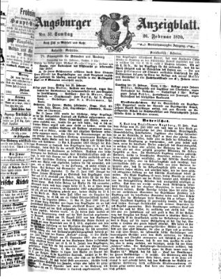 Augsburger Anzeigeblatt Samstag 26. Februar 1870