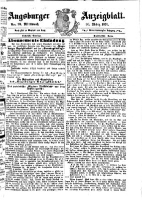 Augsburger Anzeigeblatt Mittwoch 30. März 1870