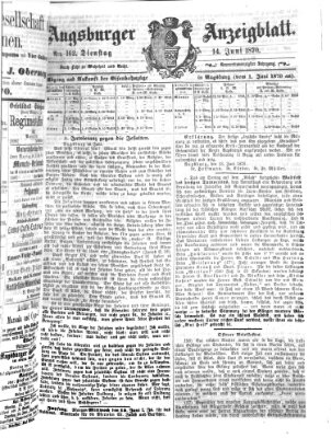 Augsburger Anzeigeblatt Dienstag 14. Juni 1870