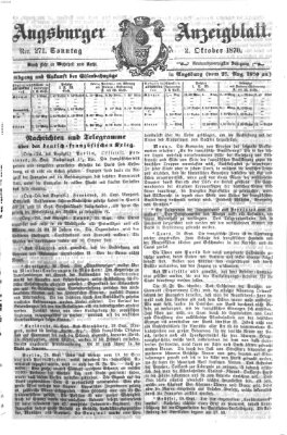 Augsburger Anzeigeblatt Sonntag 2. Oktober 1870