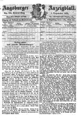 Augsburger Anzeigeblatt Donnerstag 1. Dezember 1870