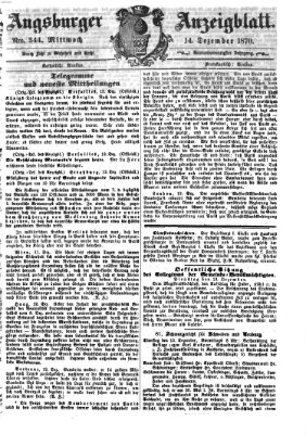 Augsburger Anzeigeblatt Mittwoch 14. Dezember 1870