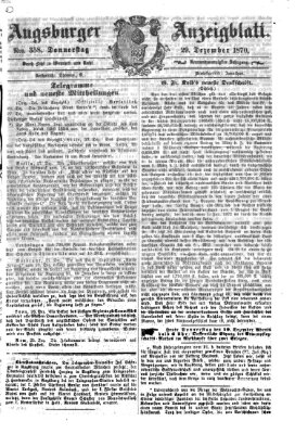 Augsburger Anzeigeblatt Donnerstag 29. Dezember 1870