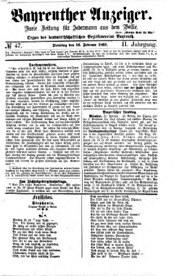 Bayreuther Anzeiger Dienstag 16. Februar 1869