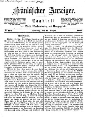 Fränkischer Anzeiger Samstag 14. August 1869