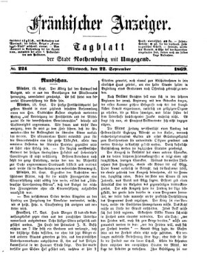 Fränkischer Anzeiger Mittwoch 22. September 1869