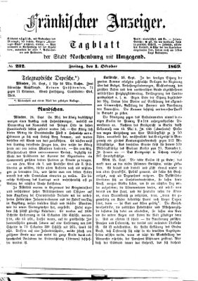 Fränkischer Anzeiger Freitag 1. Oktober 1869