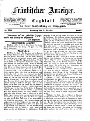 Fränkischer Anzeiger Samstag 2. Oktober 1869