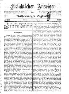 Fränkischer Anzeiger Mittwoch 1. Dezember 1869