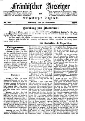 Fränkischer Anzeiger Mittwoch 21. September 1870