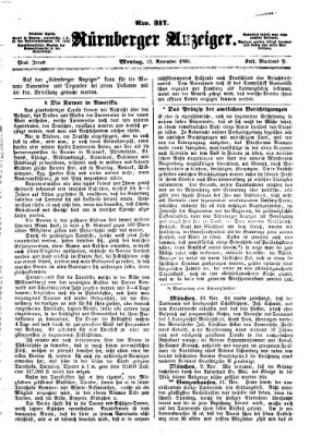 Nürnberger Anzeiger Montag 12. November 1860