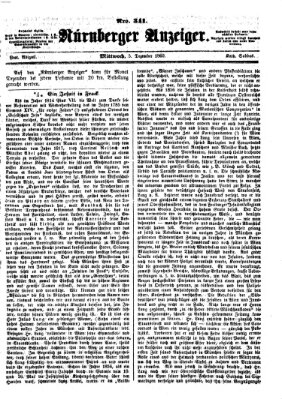 Nürnberger Anzeiger Mittwoch 5. Dezember 1860