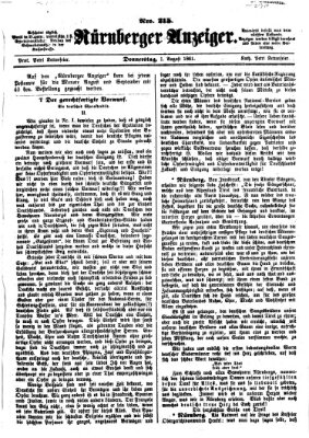 Nürnberger Anzeiger Donnerstag 1. August 1861